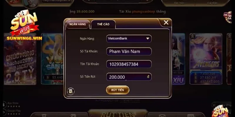 Người chơi hãy thực hiện theo hướng dẫn rút tiền